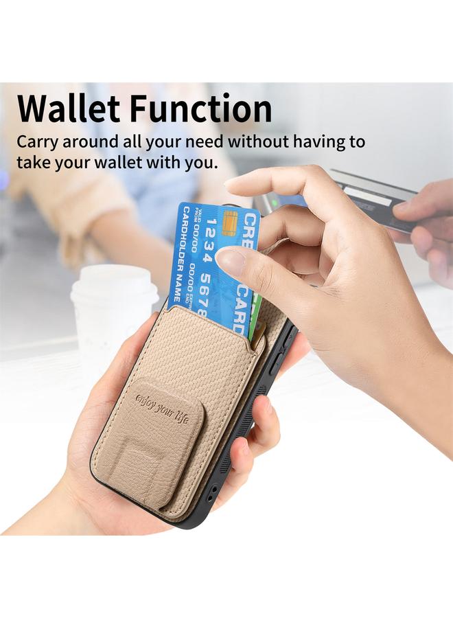 S-TOP Case For iPhone 16 Plus Carbon Fiber Card Bag Fold Stand Phone Case - Image 3