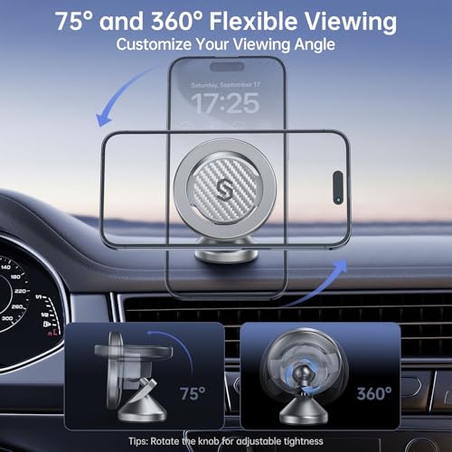 SYNCWIRE for MagSafe Car Mount Magnetic Phone Holder for Car Dash360 Rotation Strong Magnets Car Phone Holder Compatible iPhone 17 16 15 14 13 MagSafe Car Accessories Titanium Silver - Image 3