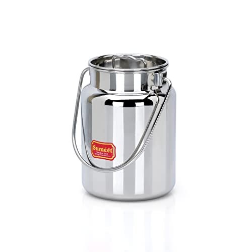 Sumeet Stainless Steel Akhand - Jointless Milk Can/Oil Can/Milk Barni/Oil Pot with Lid, 1250ML capacity, 11Cm Dia, Silver - Image 1