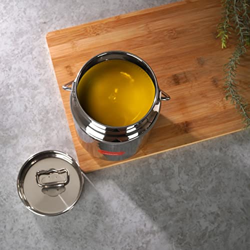 Sumeet Stainless Steel Akhand - Jointless Milk Can/Oil Can/Milk Barni/Oil Pot with Lid, 1250ML capacity, 11Cm Dia, Silver - Image 3