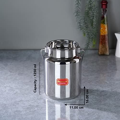 Sumeet Stainless Steel Akhand - Jointless Milk Can/Oil Can/Milk Barni/Oil Pot with Lid, 1250ML capacity, 11Cm Dia, Silver - Image 4
