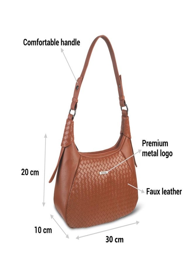 Metro Women's Tan Faux Leather Hobo Bag with Woven Texture (66-443) - Image 3
