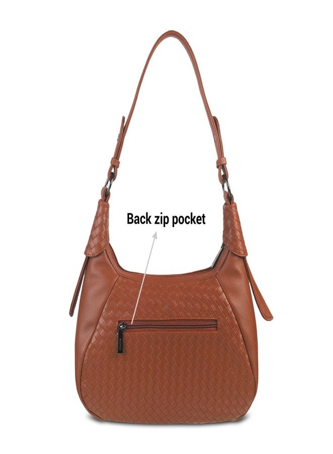 Metro Women's Tan Faux Leather Hobo Bag with Woven Texture (66-443) - Image 4