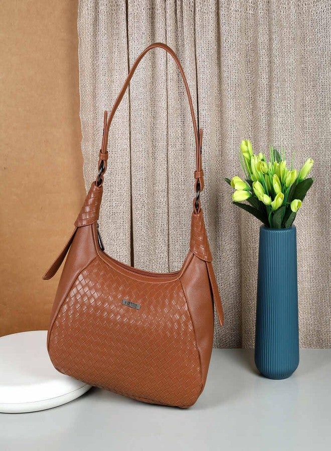 Metro Women's Tan Faux Leather Hobo Bag with Woven Texture (66-443) - Image 2