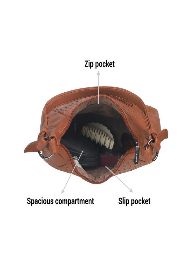 Metro Women's Tan Faux Leather Hobo Bag with Woven Texture (66-443) - Image 5