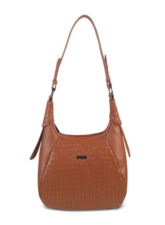 Metro Women's Tan Faux Leather Hobo Bag with Woven Texture (66-443) - Image 1