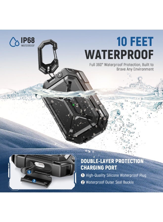 موبوسي جراب لـ AirPods Pro 3 [جراب مقاوم للماء بمعيار IP68 ومتوافق مع MagSafe] غطاء حماية بمستوى عسكري لـ إيربودز برو 3 مع قفل آمن وسلسلة مفاتيح وحامل هاتف (2025)، أسود - Image 2