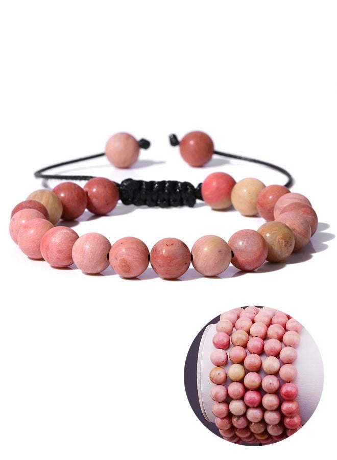 Adjustable Agate Beaded Bracelet, Fashion Gemstone Crystal Braided Unisex Natrual Stone Bracelets, Bring Good Luck (Pink) - Image 1