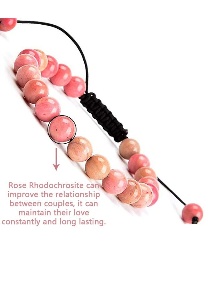 Adjustable Agate Beaded Bracelet, Fashion Gemstone Crystal Braided Unisex Natrual Stone Bracelets, Bring Good Luck (Pink) - Image 3