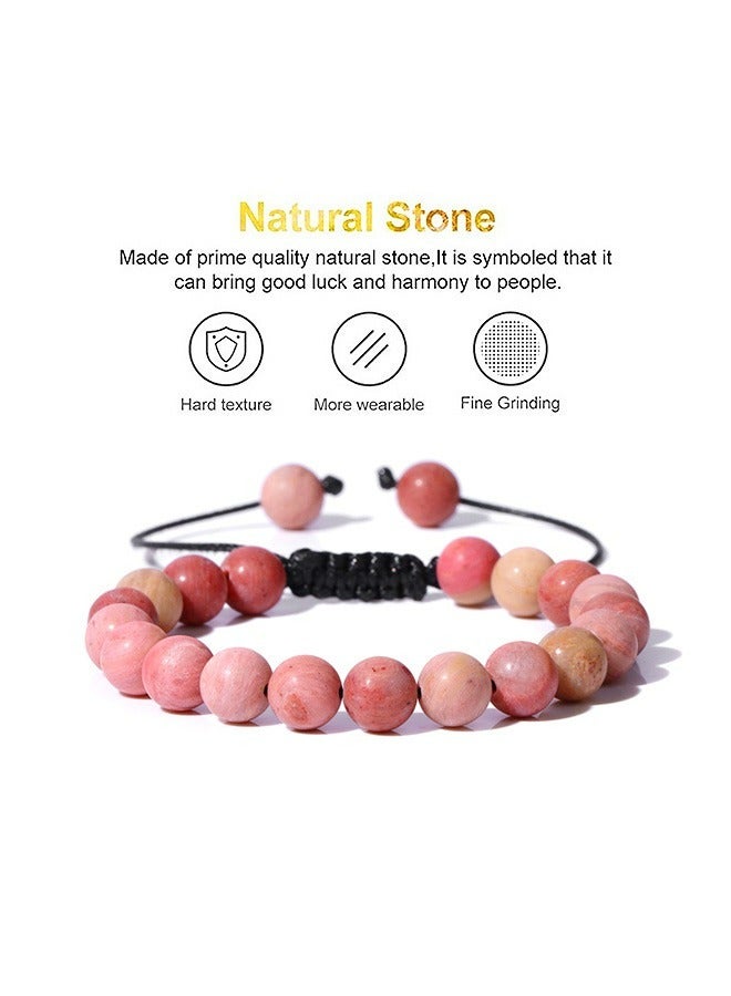 Adjustable Agate Beaded Bracelet, Fashion Gemstone Crystal Braided Unisex Natrual Stone Bracelets, Bring Good Luck (Pink) - Image 4