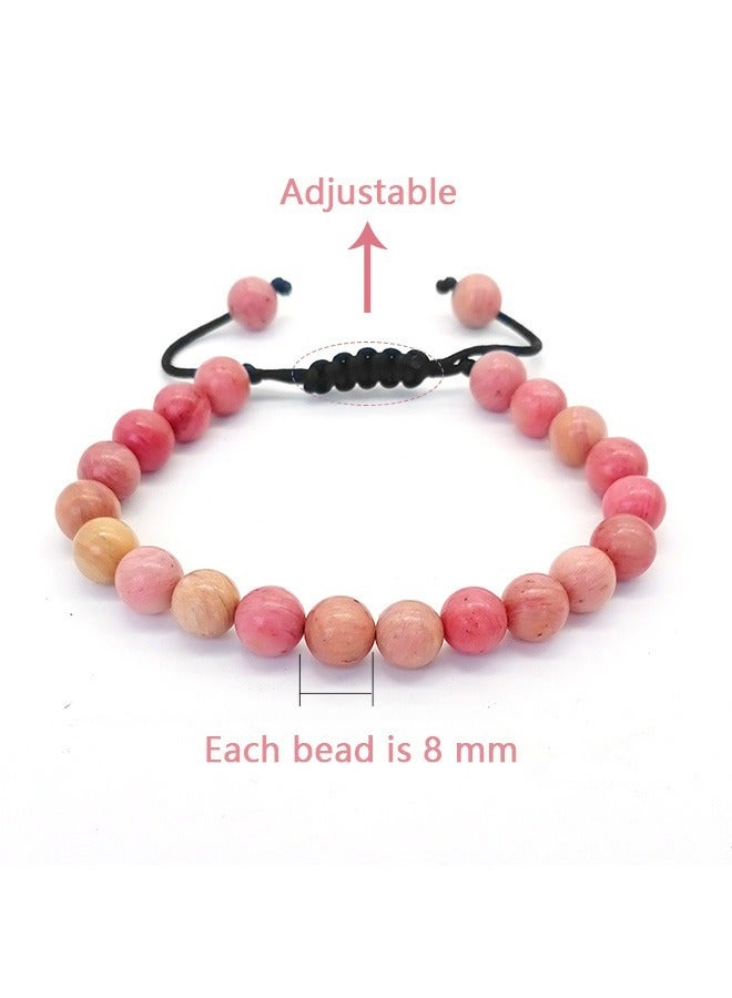 Adjustable Agate Beaded Bracelet, Fashion Gemstone Crystal Braided Unisex Natrual Stone Bracelets, Bring Good Luck (Pink) - Image 2
