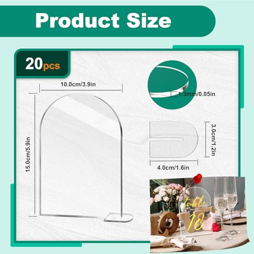 Realand 20 Pack Clear Arch Acrylic Sign with Stand, Blank Acrylic Table Numbers DIY Arched Signage Holder for Wedding Signs Reception Event Party Restaurant Decor - Image 2