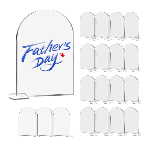 Realand 20 Pack Clear Arch Acrylic Sign with Stand, Blank Acrylic Table Numbers DIY Arched Signage Holder for Wedding Signs Reception Event Party Restaurant Decor - Image 1