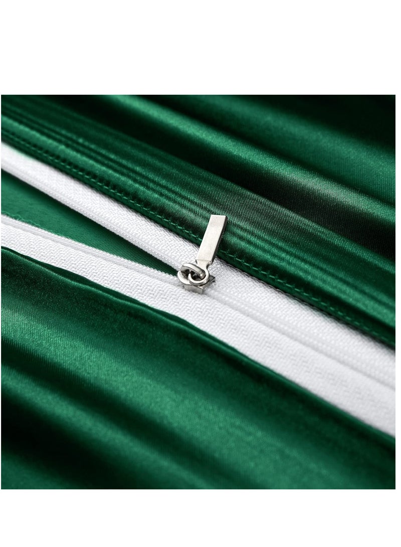 Bedding Duvet Cover Sets, 3 Pieces Satin Bedding Set, King Size Silky Duvet Covers Collection, 1x Cooling Duvet Cover 104x90 Inches and 2 Pillowcases, Comforter Not Included - Green  - Image 3