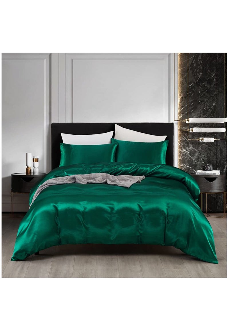 Bedding Duvet Cover Sets, 3 Pieces Satin Bedding Set, King Size Silky Duvet Covers Collection, 1x Cooling Duvet Cover 104x90 Inches and 2 Pillowcases, Comforter Not Included - Green  - Image 4