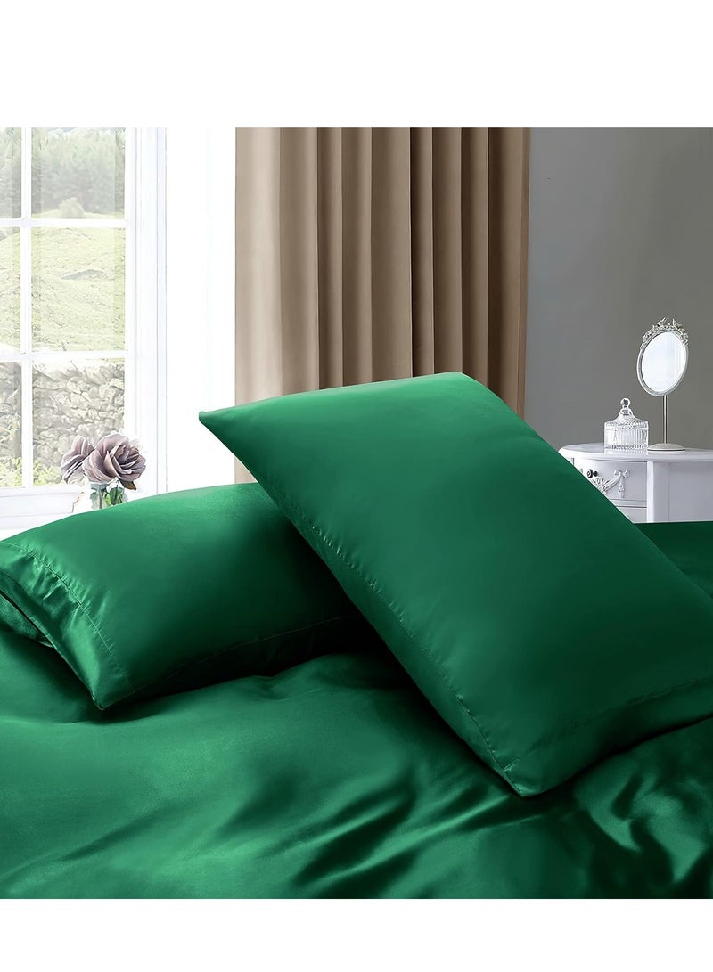 Bedding Duvet Cover Sets, 3 Pieces Satin Bedding Set, King Size Silky Duvet Covers Collection, 1x Cooling Duvet Cover 104x90 Inches and 2 Pillowcases, Comforter Not Included - Green  - Image 2