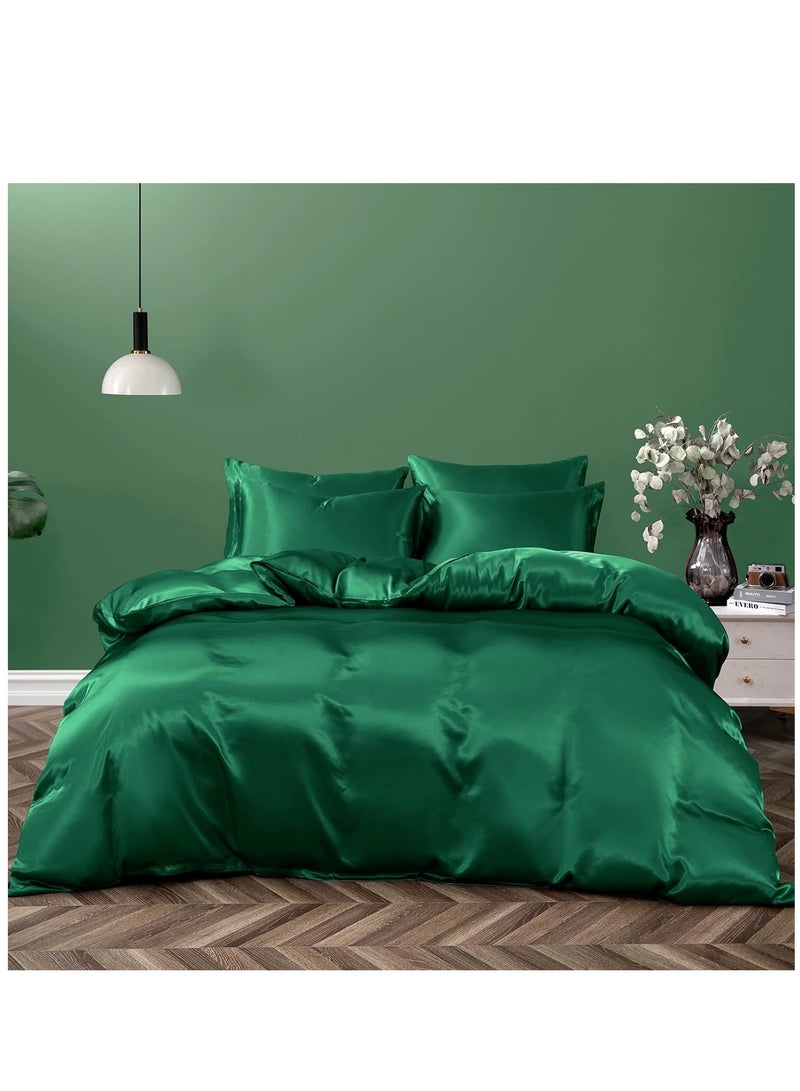 Bedding Duvet Cover Sets, 3 Pieces Satin Bedding Set, King Size Silky Duvet Covers Collection, 1x Cooling Duvet Cover 104x90 Inches and 2 Pillowcases, Comforter Not Included - Green  - Image 5