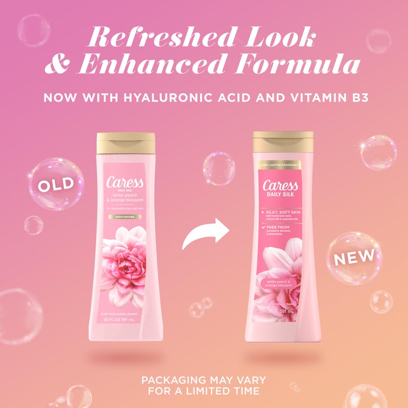 Caress Body Wash for Women, Daily Silk White Peach & Orange Blossom, Shower Gel Body Wash Moisturizing for Noticeably Silky, Soft Skin, 20 fl oz, 4 Pack - Image 2