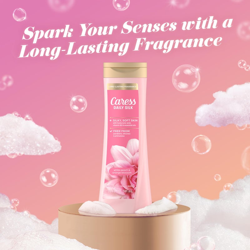 Caress Body Wash for Women, Daily Silk White Peach & Orange Blossom, Shower Gel Body Wash Moisturizing for Noticeably Silky, Soft Skin, 20 fl oz, 4 Pack - Image 5