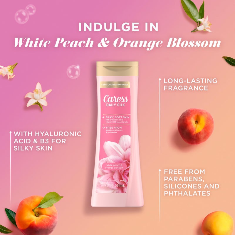 Caress Body Wash for Women, Daily Silk White Peach & Orange Blossom, Shower Gel Body Wash Moisturizing for Noticeably Silky, Soft Skin, 20 fl oz, 4 Pack - Image 4