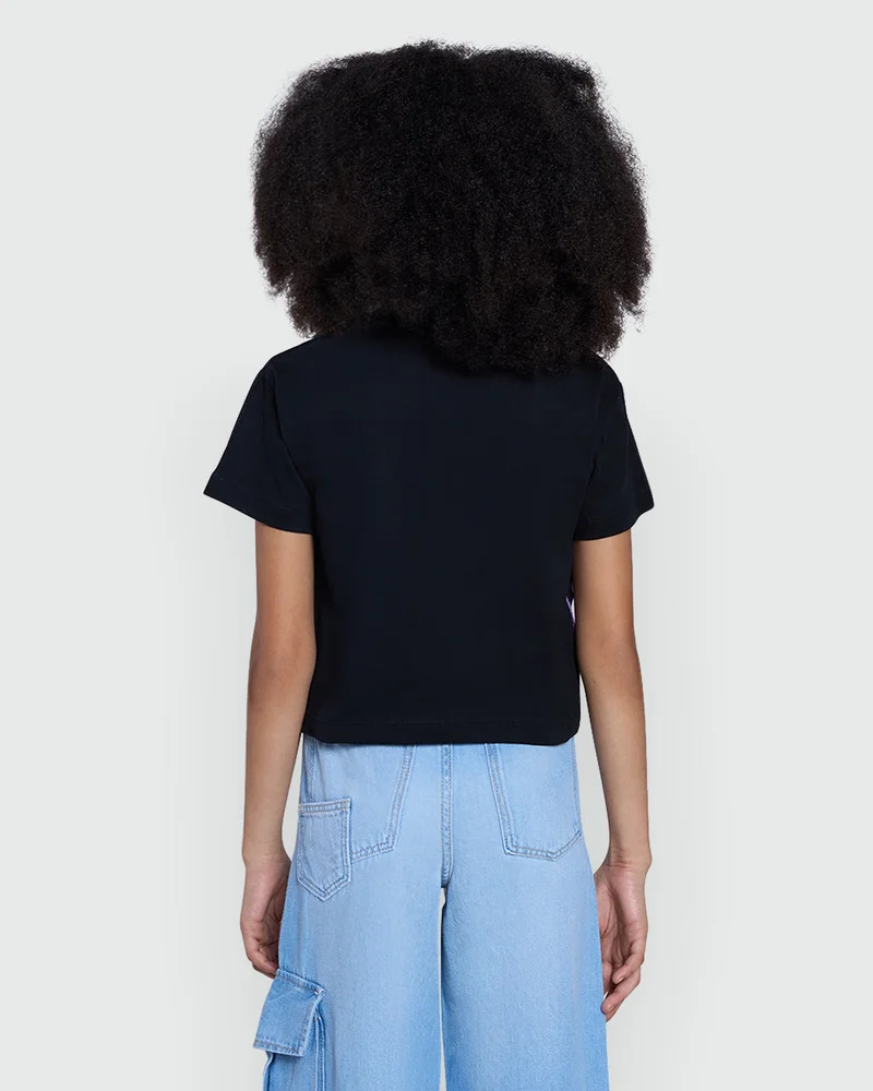 Ovs Black Tee With Front Flare Detail  Girls