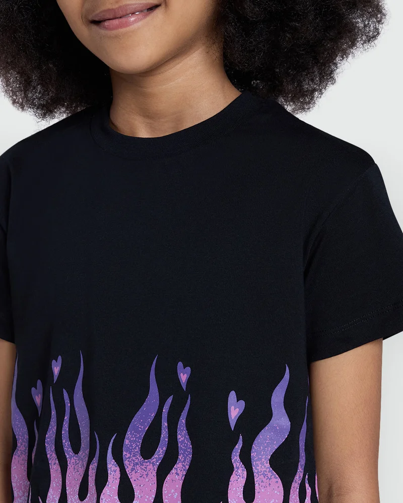 Ovs Black Tee With Front Flare Detail  Girls