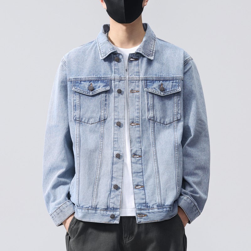Men's Vintage Denim Jacket - Slim Fit, Color-Block, Long Sleeve, Cotton - Image 1