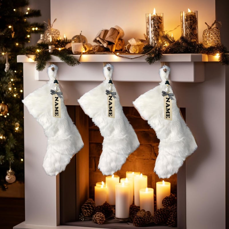 Aogu 3 Pack 18 Inch Snowy White Christmas Stockings Faux Fur Xmas Christmas Stockings Hanging Ornaments Candy Gift Bags For Christmas Decorations - Image 3