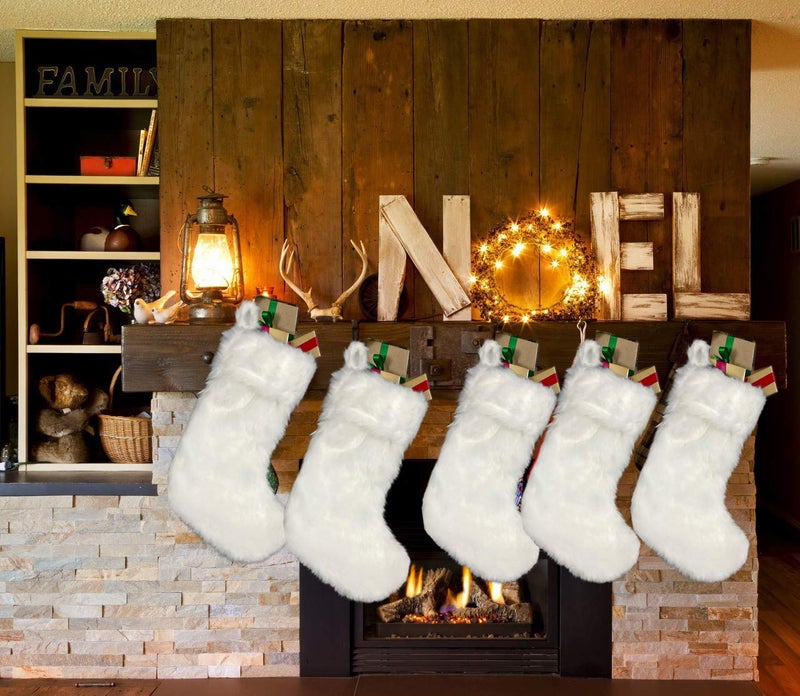Aogu 3 Pack 18 Inch Snowy White Christmas Stockings Faux Fur Xmas Christmas Stockings Hanging Ornaments Candy Gift Bags For Christmas Decorations - Image 5