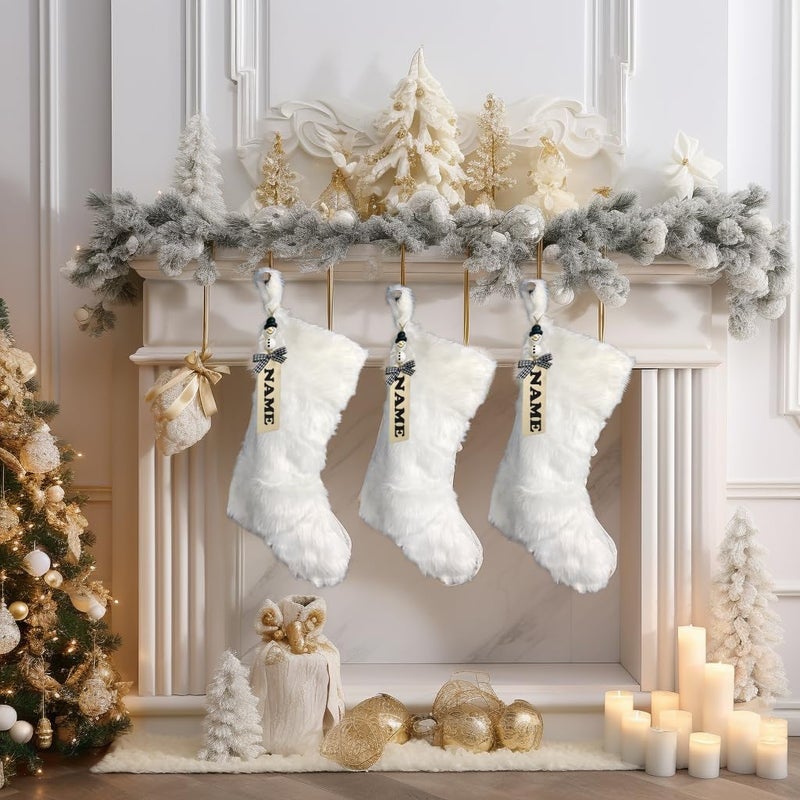 Aogu 3 Pack 18 Inch Snowy White Christmas Stockings Faux Fur Xmas Christmas Stockings Hanging Ornaments Candy Gift Bags For Christmas Decorations - Image 2
