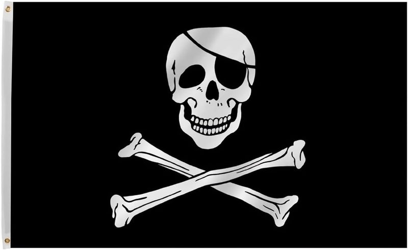 Time Roaming 3x5 Ft Jolly Roger Pirate Skull and Crossbones Polyester Flag with Brass Grommets - Image 1