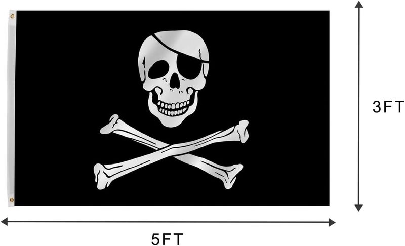 Time Roaming 3x5 Ft Jolly Roger Pirate Skull and Crossbones Polyester Flag with Brass Grommets - Image 2