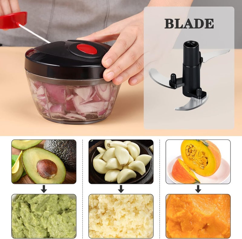 Cambom Manual Food Chopper Vegetable Cutter, Hand String Vegetable Chopper Onions Cutter for Vegetable Fruits Nuts BPA Free Food Safe Material, 550ml Black - Image 3