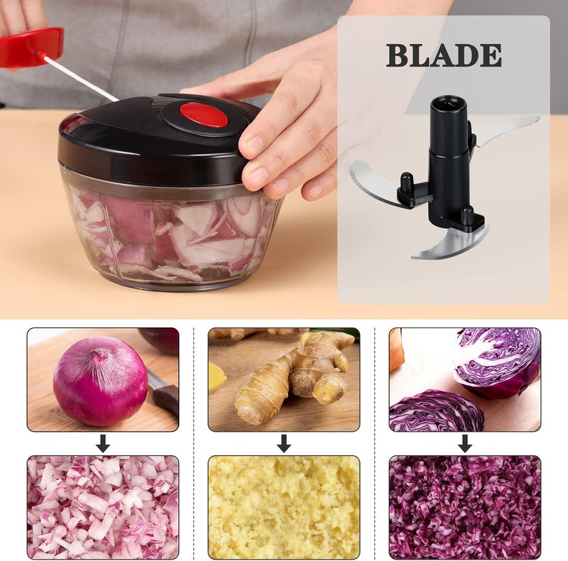 Cambom Manual Food Chopper Vegetable Cutter, Hand String Vegetable Chopper Onions Cutter for Vegetable Fruits Nuts BPA Free Food Safe Material, 550ml Black - Image 2