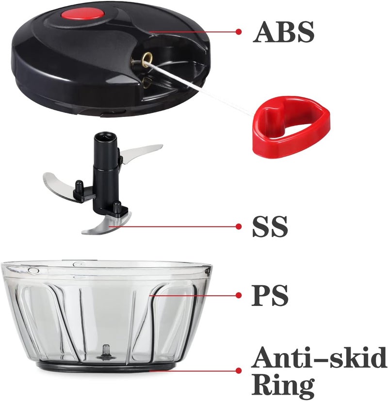 Cambom Manual Food Chopper Vegetable Cutter, Hand String Vegetable Chopper Onions Cutter for Vegetable Fruits Nuts BPA Free Food Safe Material, 550ml Black - Image 5