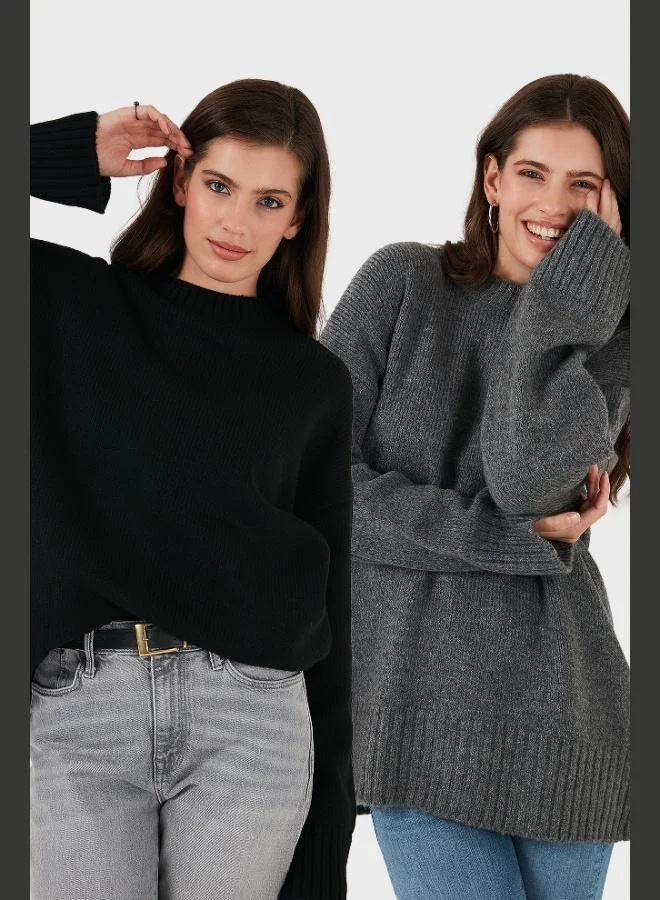 Lela Lela Regular Fit Crew Neck Basic 2-Pack Knitwear Sweater Women's SWEATER 4616213S2