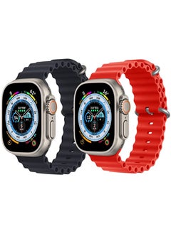 vesus Silicone Ocean Band Strap Black Silicone Ocean Band Strap Red Set of 2 for Apple Watch Ultra 8 49mm 