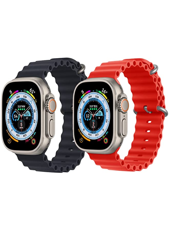 vesus Silicone Ocean Band Strap Black Silicone Ocean Band Strap Red Set of 2 for Apple Watch Ultra 8 49mm