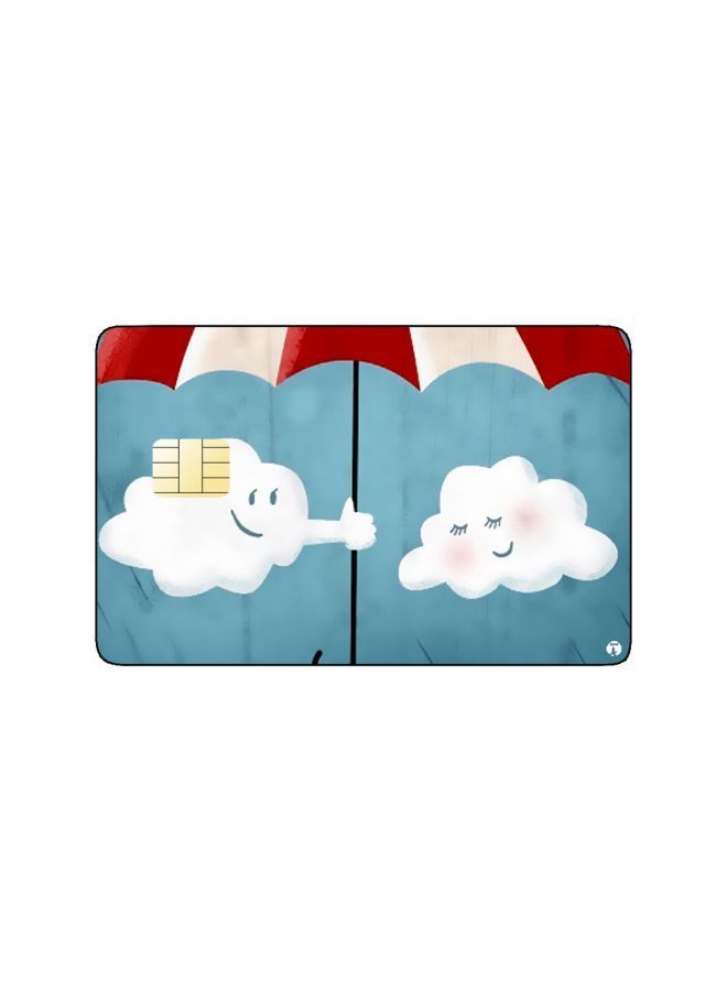 RKN PRINTED BANK CARD STICKER Cute Clouds Drawing With Umbrella - Image 1