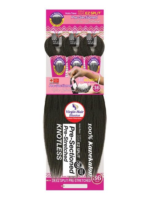 Janet Collection Nala Tress 3X EZ SPLIT PreSectioned PreStretched Braid Knotless Extremely light weight 36 Inch value pack 36 COLOR 1B - Image 1
