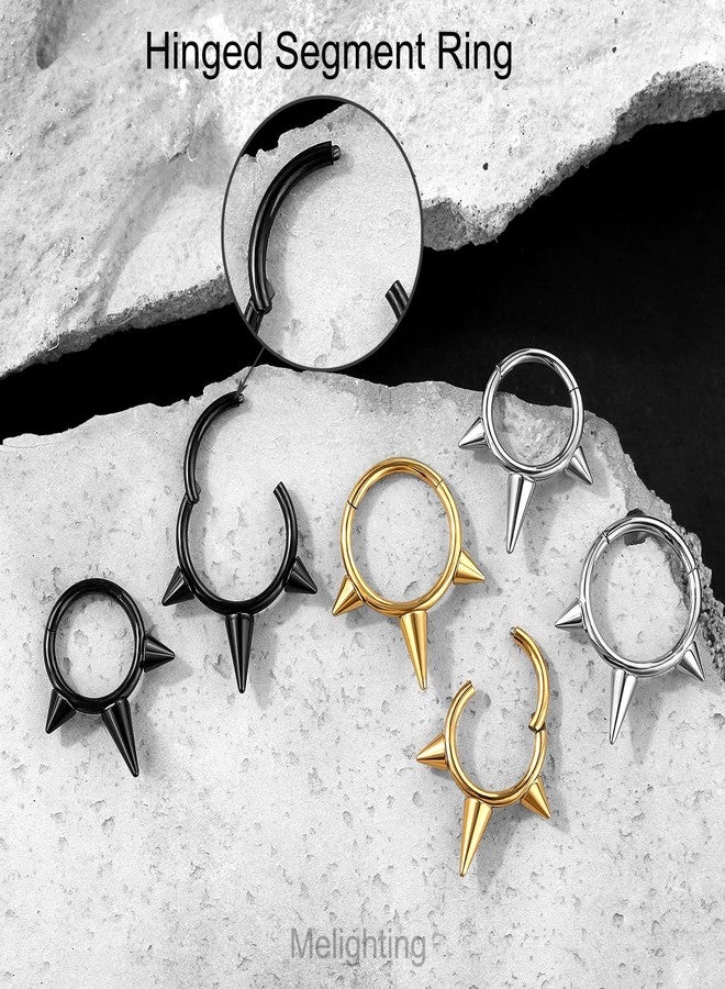 Melighting Spike Septum Ring 16G Septum Jewelry Hoop Stainless Steel 316L Cartilage Earring Hinged Spike Daith Piercing Jewelry for Women - Image 3