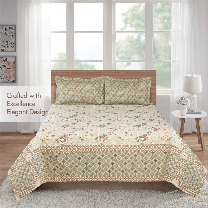 Victor Soft Finish Bedcover for Double Bed with 2 Pillow Covers Viscose Cotton Woven Jacquard Bedspread Easy Wash/Extra Soft, Fade Resistant & Cooling (90” x 108”, Beige) - Image 1