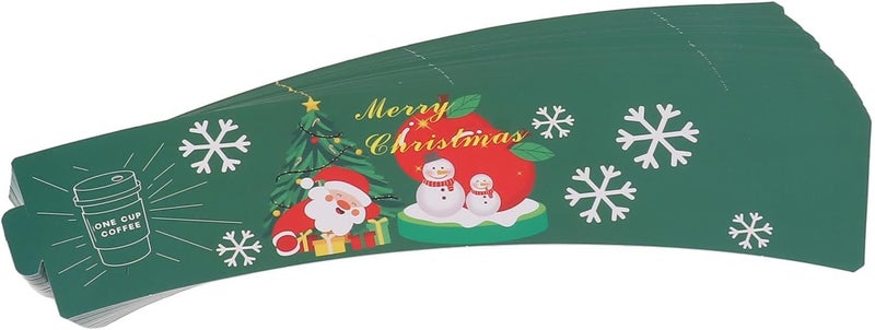 GLOGLOW 50PCS Coffee Cup Sleeves Holiday Cup Sleeves Festive with Perforated Adjustable Design for Halloween Christmas Hot Drinks (Green) - Image 4