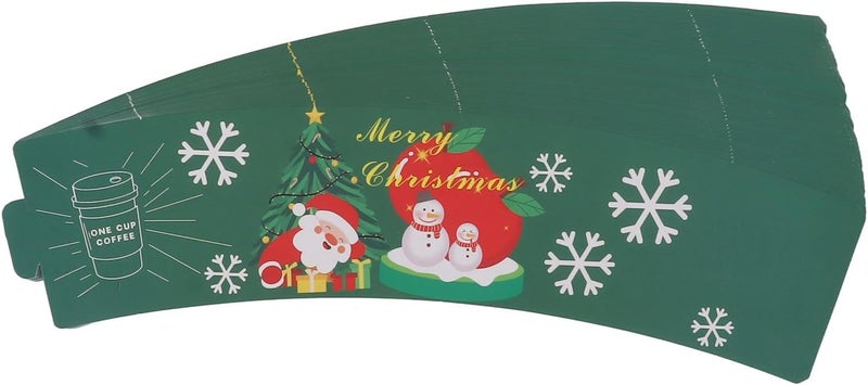GLOGLOW 50PCS Coffee Cup Sleeves Holiday Cup Sleeves Festive with Perforated Adjustable Design for Halloween Christmas Hot Drinks (Green) - Image 3
