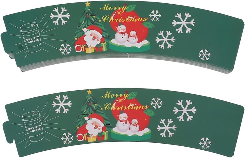 GLOGLOW 50PCS Coffee Cup Sleeves Holiday Cup Sleeves Festive with Perforated Adjustable Design for Halloween Christmas Hot Drinks (Green) - Image 1