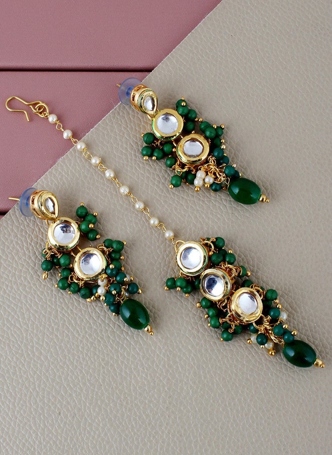 M/S LUCKY JEWELLERY LUCKY JEWELLERY 18k Gold-Plated Kundan-Studded & Beaded Jewellery Set - Image 3