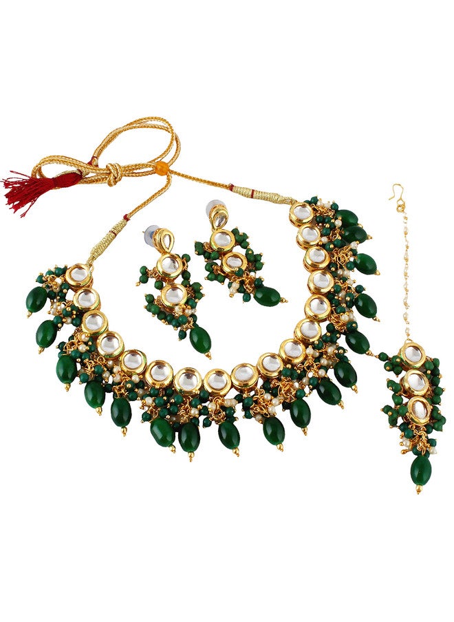 M/S LUCKY JEWELLERY LUCKY JEWELLERY 18k Gold-Plated Kundan-Studded & Beaded Jewellery Set - Image 5