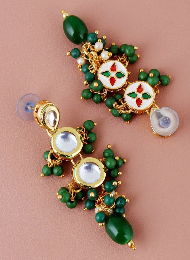 M/S LUCKY JEWELLERY LUCKY JEWELLERY 18k Gold-Plated Kundan-Studded & Beaded Jewellery Set - Image 4