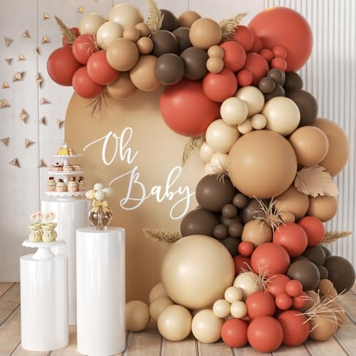 MEBAY Dusty Orange and Brown Balloon Arch Kit 166Pcs Burnt Orange Camel Chocolate Brown Nude Balloons Garland for Boho Thanksgiving Autumn Baby Shower Fall Birthday Decorations - Image 1