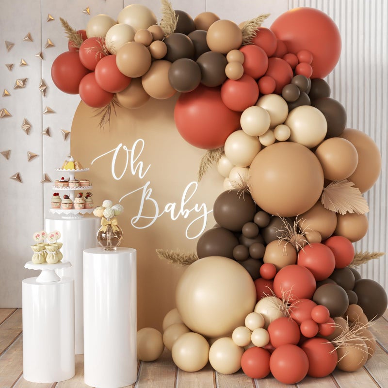 MEBAY Dusty Orange and Brown Balloon Arch Kit 166Pcs Burnt Orange Camel Chocolate Brown Nude Balloons Garland for Boho Thanksgiving Autumn Baby Shower Fall Birthday Decorations - Image 3